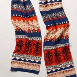 Anthropologie Scarf SIDEWALK CAFE Embroidered Sequins Embellished Navy NWT